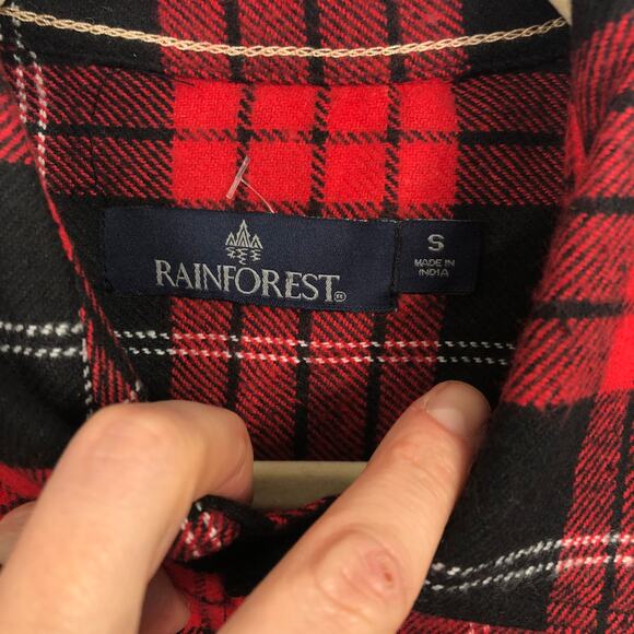 Rainforest Flannel Shirt Mens Small‎ Red Black Plaid Cotton Brushed Heavyweight - Picture 6 of 9